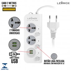 Extensão Elétrica 2 Tomadas Universais + 2 USB LEY-1631 Lehmox